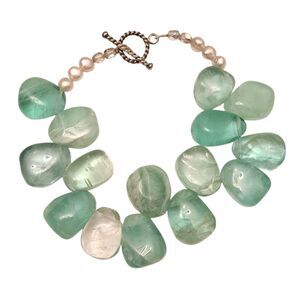 Natural Gemstones Handmade Bracelet Clear Green Fluorite And Pearl